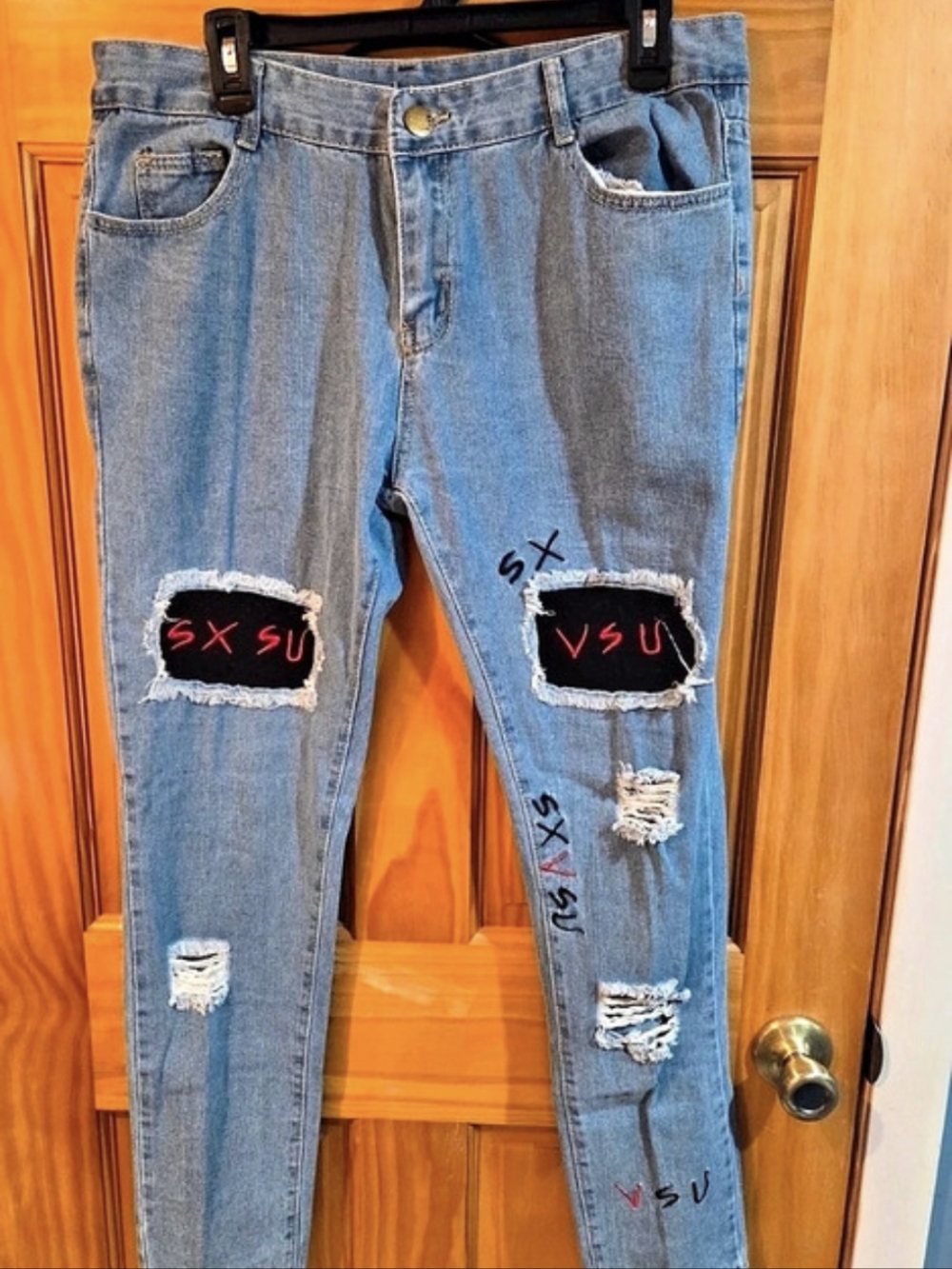 Mens 101Distressed Skinny Jeans in Blue